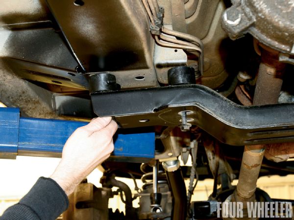 To help keep driveline vibrations at bay, the transmission crossmember is lowered 11/4 inches via included spacers. The crossmember is held in place using a combination of factory and supplied hardware.