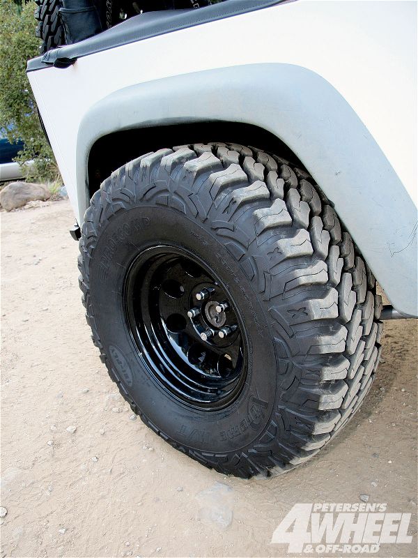 Raising the Jeep 3.5 inches gave the Wrangler plenty of room for our 33x12.50 Pro Comp Xtreme Mud Terrains. With the tires mounted on our 15x8 wheels, the aggressive radial tread pattern provides excellent grip for both of on- and off-road driving.