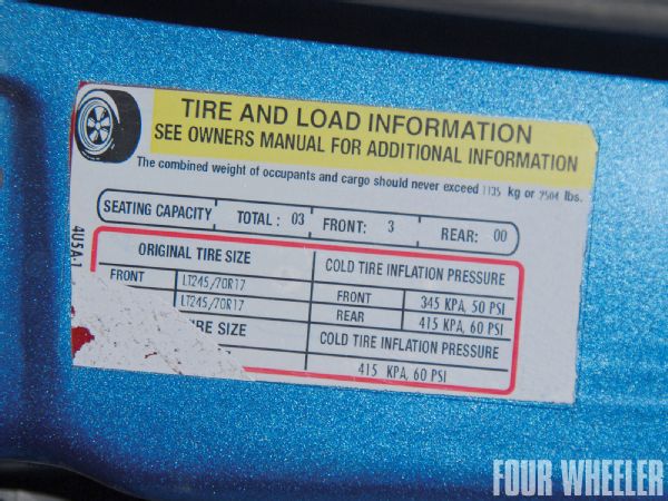 129 1104 Tires And Fuel Economy manufacturer Tire Pressure Label Photo 35992170