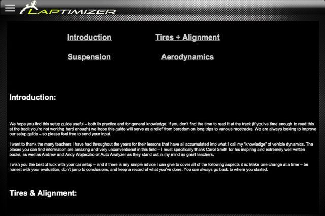 Laptimizer ipad chassis setup app users guide 02