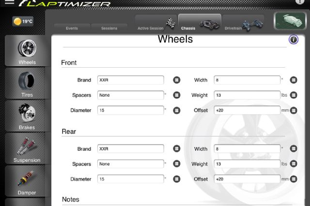 Laptimizer ipad chassis setup app profile categories 06