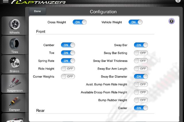 Laptimizer ipad chassis setup app profile configuration 04