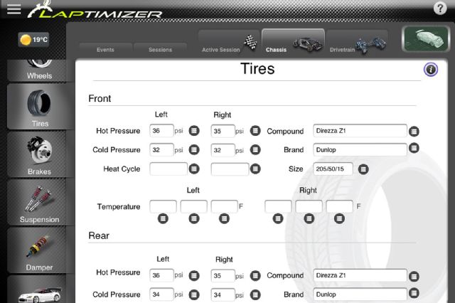 Laptimizer ipad chassis setup app tires section 07