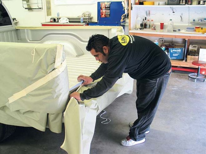 Line-X Color Matching A Dodge Dakotas Bed - Color-Matched Bed Coating