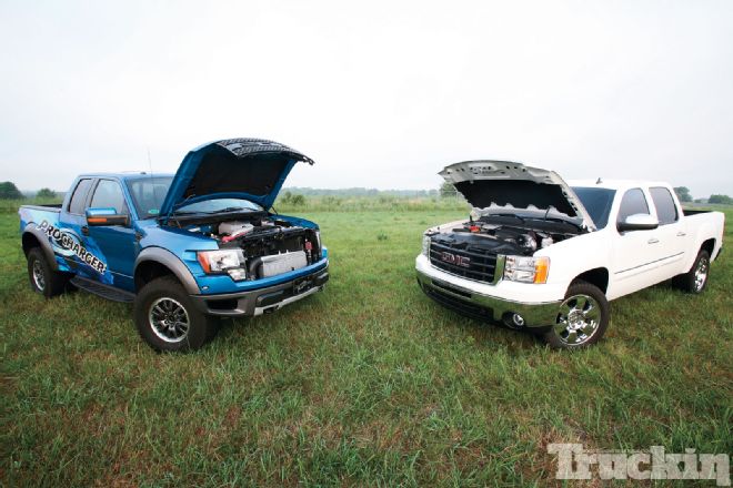 procharger Battle Ford Raptor Vs Gmc Sierra open Hoods