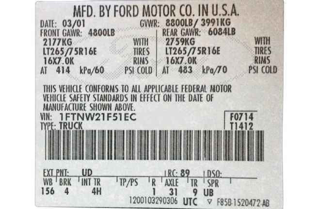 Factory Tire Rating And Pressure Chart